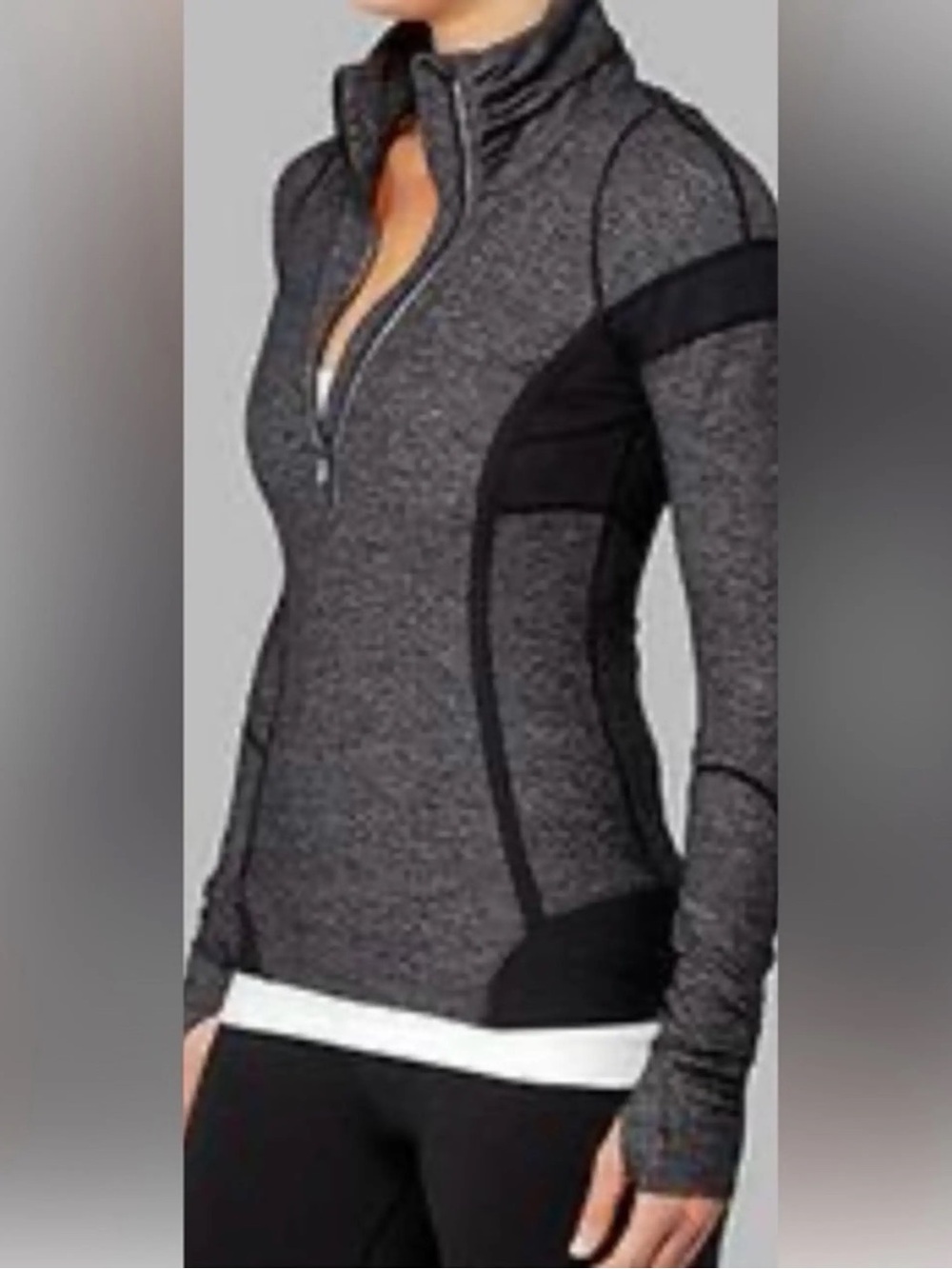 lululemon athletica Heathered Gray and Black Half Zip Athletic Top